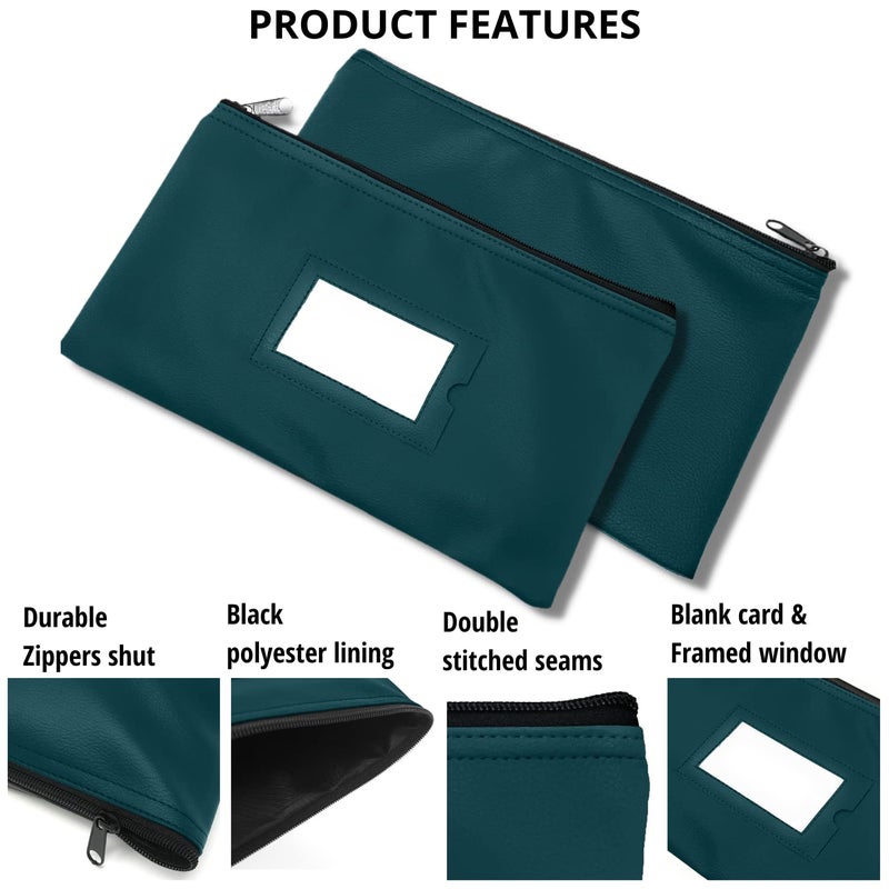 GIDABRAND Money Bank Deposit Bag with Zipper | 11x6 inch | Green | Durable Leatherette Money Cash Coin Check Wallet Pouch for Men & Women with Framed ID Window and Blank Card (1) - Image 3